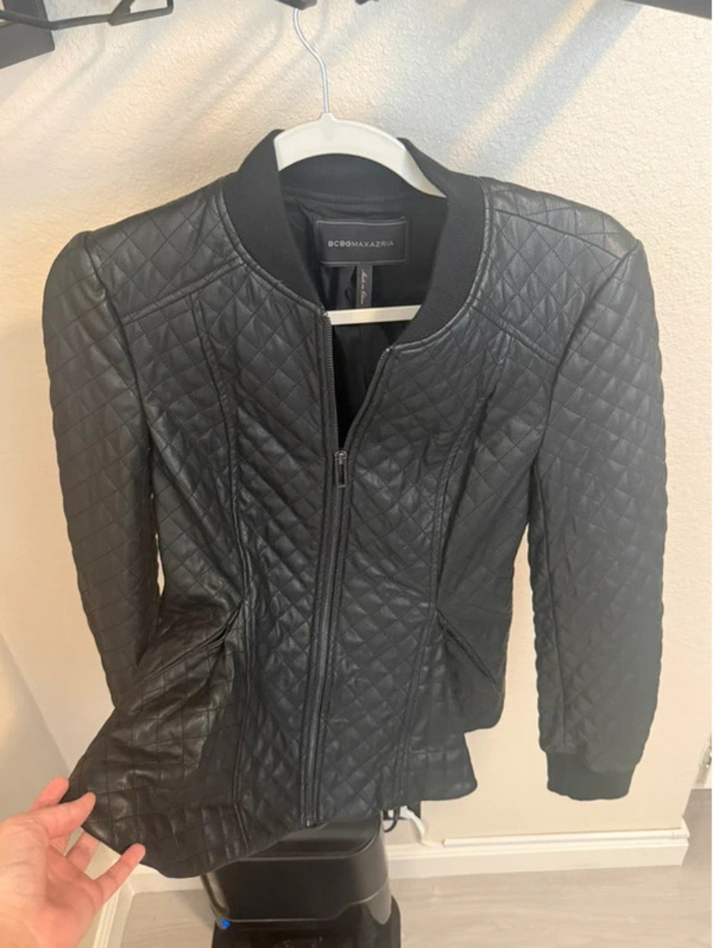 BCBG Maxazria Quilted Faux Leather Bomber Jacket - Size XS